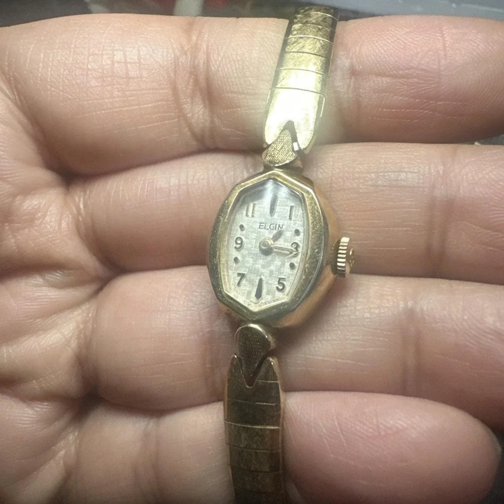 Working Vintage Elgin‎ Ladies Check-board Dial Watch 16mm Fit 6in